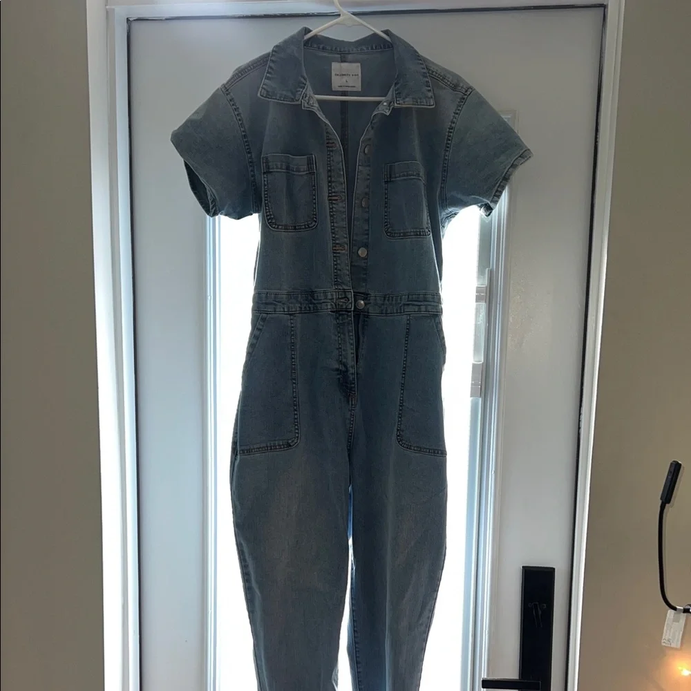 Denim Short Sleeve Jumpsuit | Celebrity Pink - Picture 1 of 6